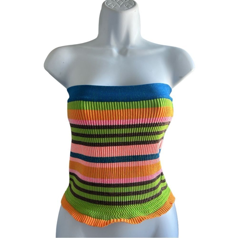 AGR Multicolored Striped Cropped Strapless Top Size M.